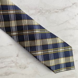 CHAPS Men's Tie Silk Plaid Classic Work Spandex Stretch Navy Yellow